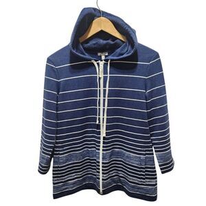 T by Talbots full zip hoodie blue white stripe small